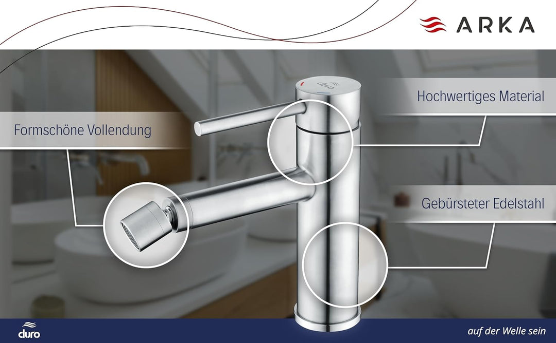DURO Armatur Acero, für das Bidet, aus Gebürstetem Edelstahl, Wassersparend, Einhebel-Einloch-Wandba
