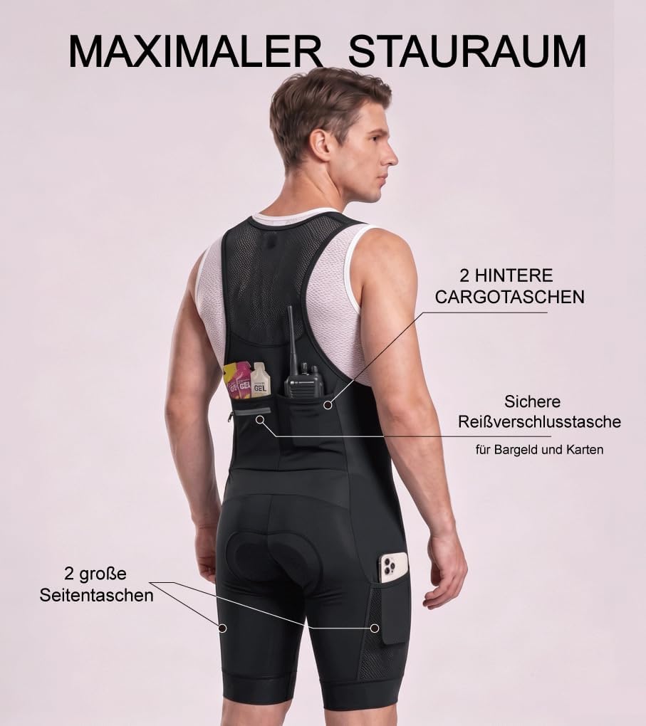 CEROTIPOLAR Radhosen für Herren, Lange Polsterung, Fahrrad-Bib-Shorts UPF50+ L Black-7, L Black-7
