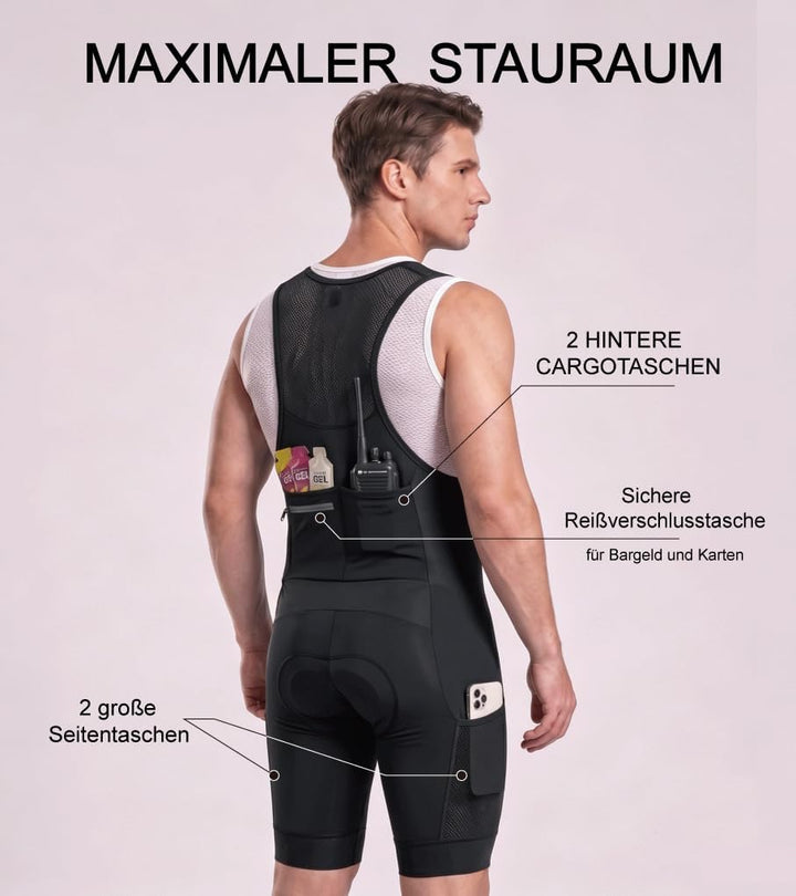 CEROTIPOLAR Radhosen für Herren, Lange Polsterung, Fahrrad-Bib-Shorts UPF50+ L Black-7, L Black-7