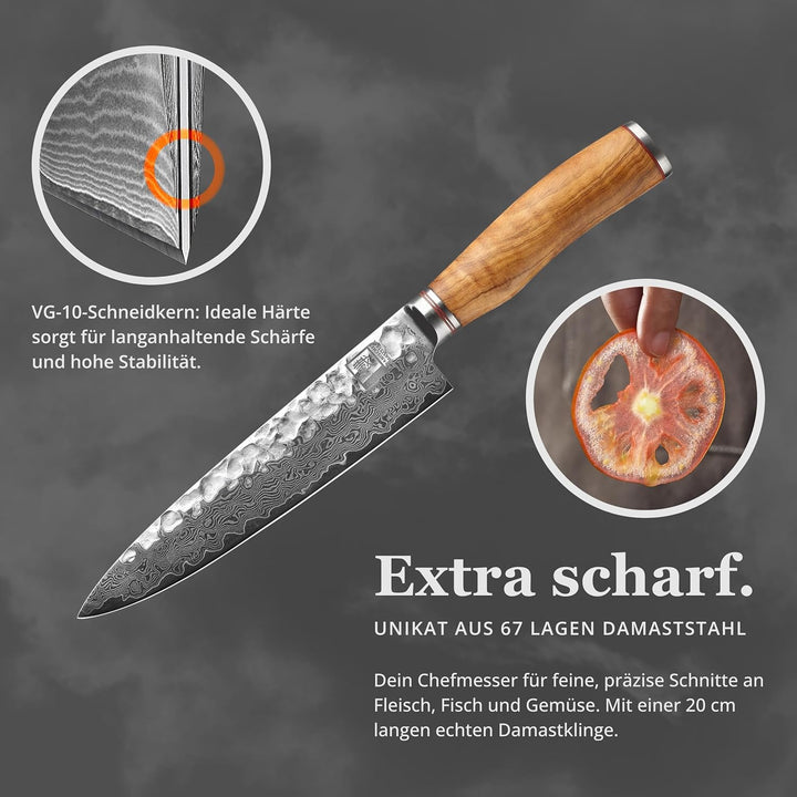 zayiko Minami Premium Guyto Chefmesser mit 20 cm Klinge gefertigt aus 67 Lagen echtem Damaststahl mi