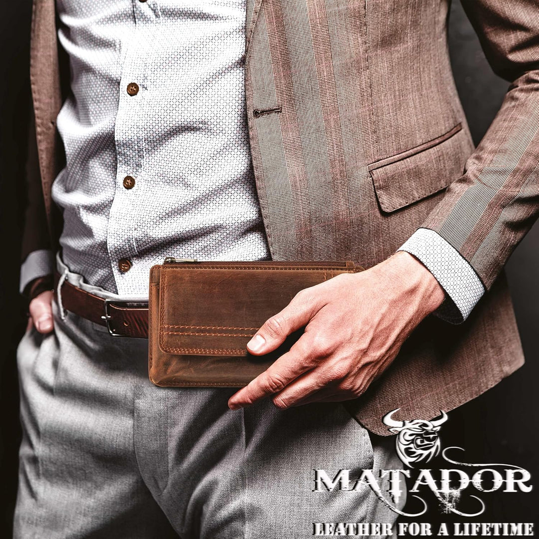 MATADOR Echt Leder Universal Handy-Tasche Holster Gürteltasche Magnetverschluss Quer für Handys bis