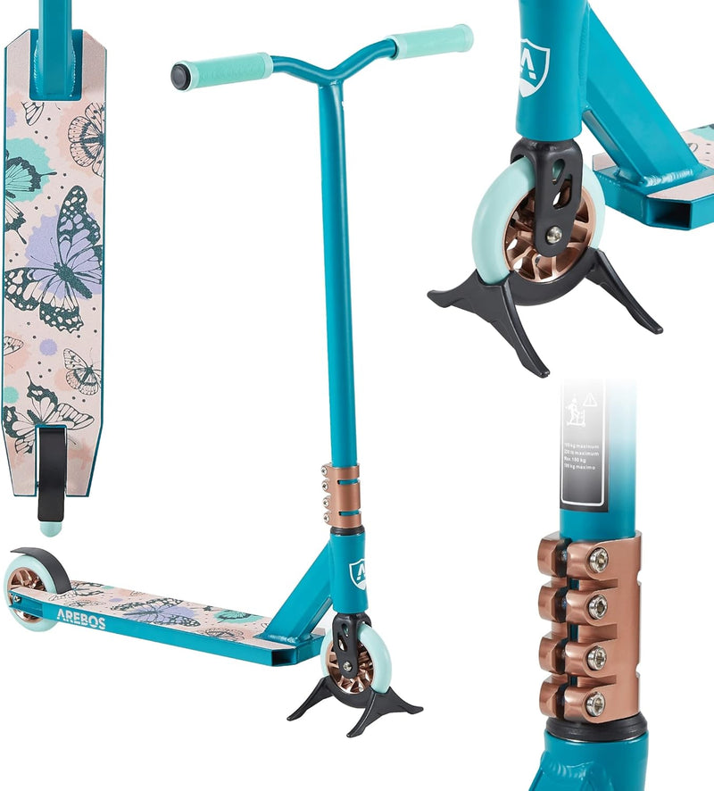 Arebos Stunt Scooter Tretroller | ABEC-9 Kugellager | inkl. Ständer | Alu Trittbremse | für Kinder u