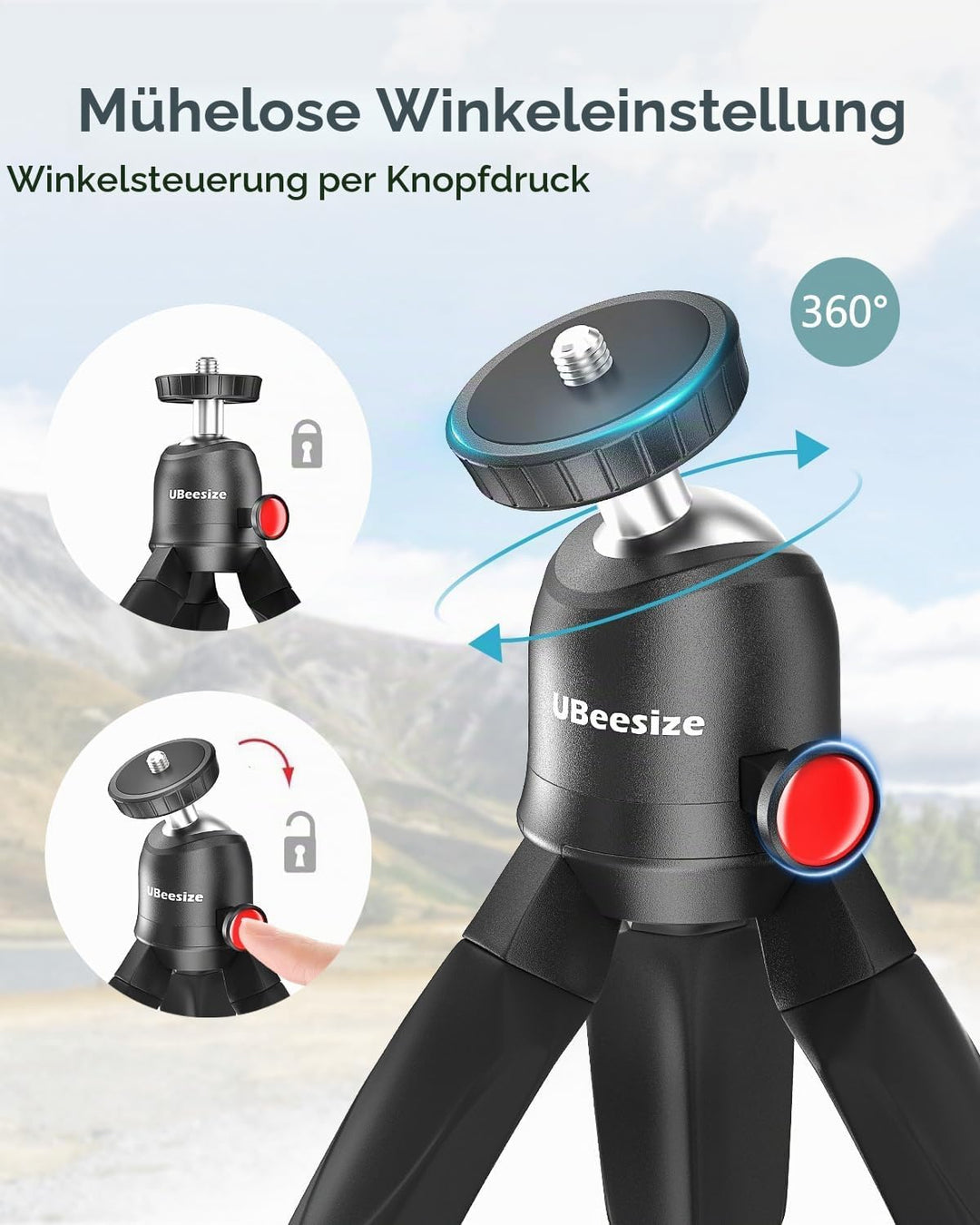 UBeesize Mini Stativ für Action Camera, RS-21 Tragbar Reise Vlog Stativ Ständer, Mini Selfie Stick S