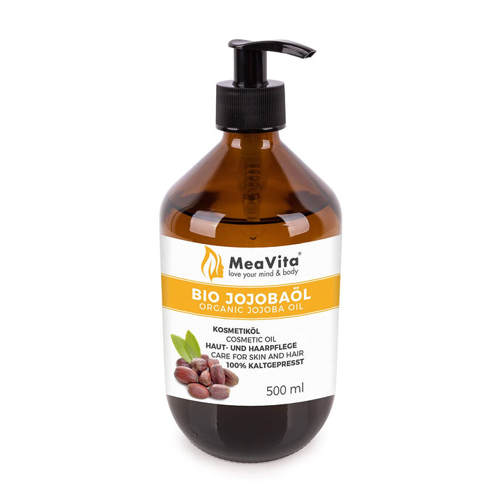 MeaVita Jojobaöl Gold - 1 reines kaltgepresstes Öl, ÖKoP zertifiziert, 1er Pack (1 x 500 ml) 500 ml