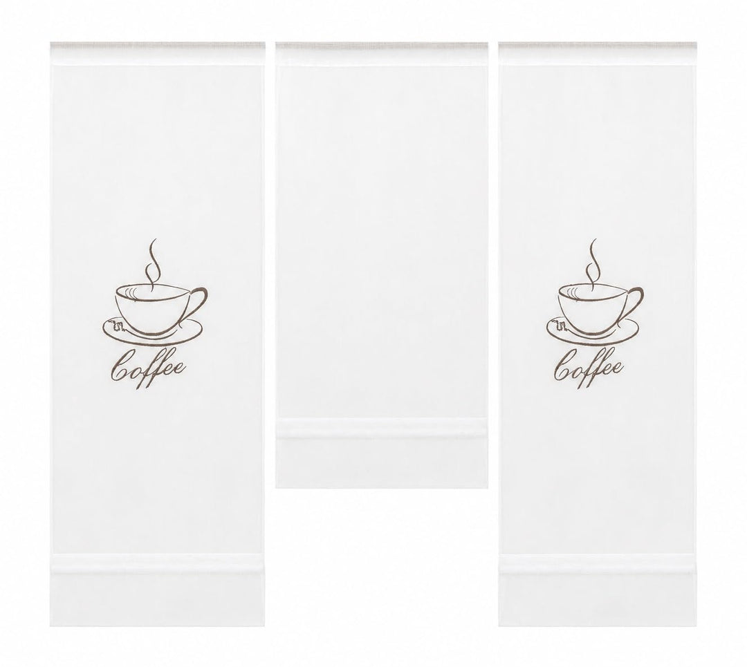 Design Mini Flächenvorhang Set Bestickt Kaffee Coffee | 4057-01 | 3 Teile | Scheibengardine Gesamtbr