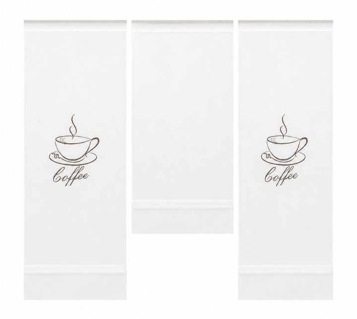 Design Mini Flächenvorhang Set Bestickt Kaffee Coffee | 4057-01 | 3 Teile | Scheibengardine Gesamtbr