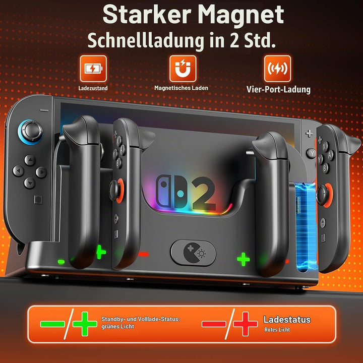 Wenocally Switch 2 Controller-Ladestation, Kompatibel mit Switch 2 Joy-Con,Joycon-Ladedock mit 6 RGB