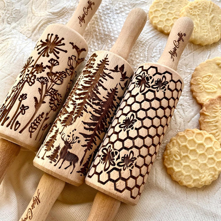 WILD 3-er SET Kinder Nudelhölzer. Nudelholz mit muster für Gebäck und Keramik von Algis Crafts 3-er