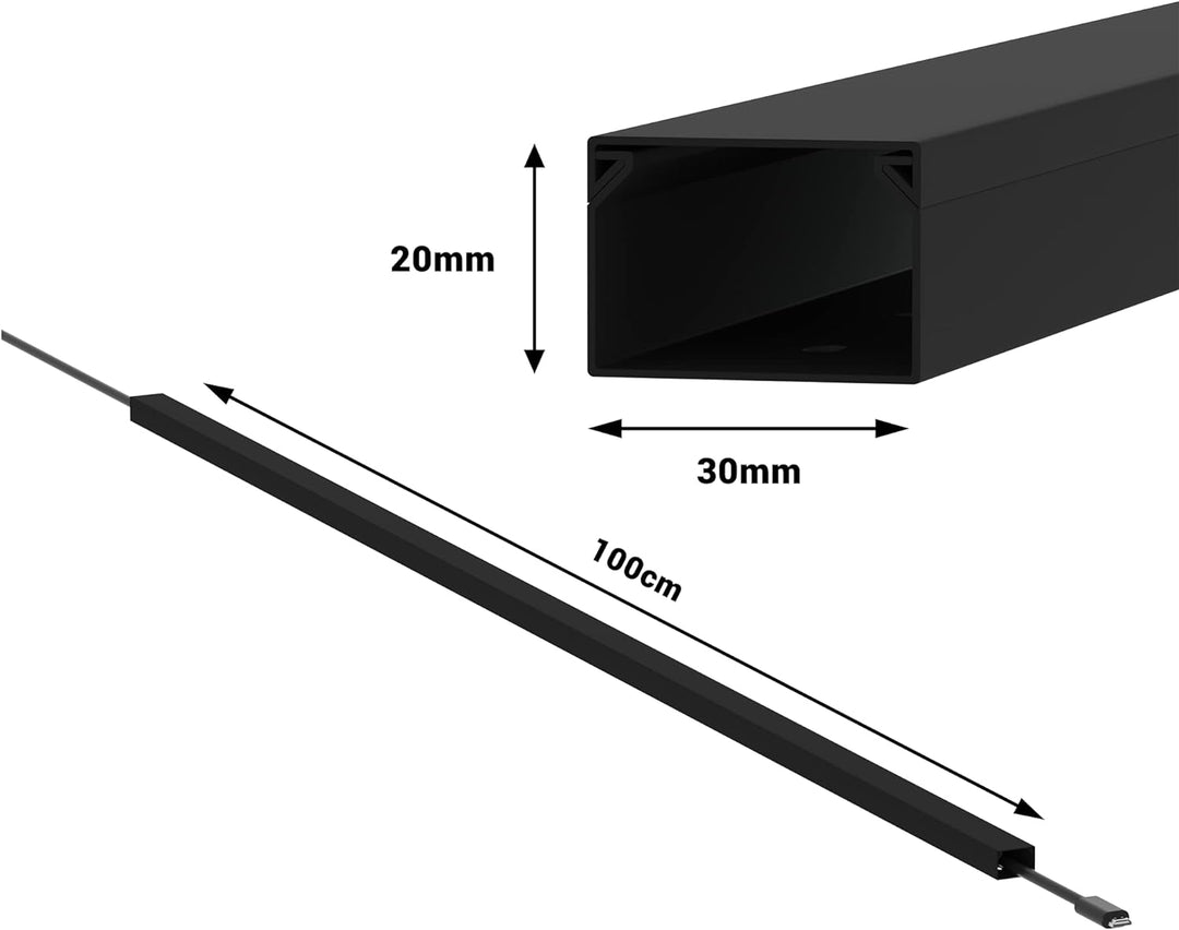 Kabelkanal Selbstklebend Pro mit Schaumklebeband, Kabelschacht 50m 30x20mm - 50x1m, Black - Schwarz