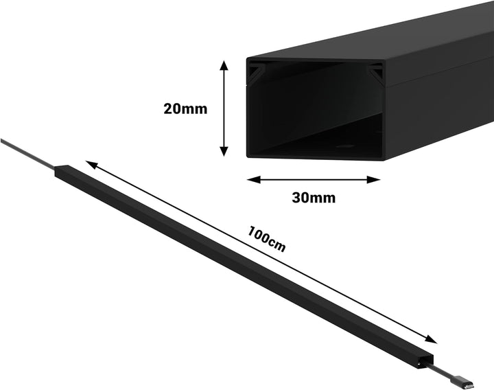 Kabelkanal Selbstklebend Pro mit Schaumklebeband, Kabelschacht 50m 30x20mm - 50x1m, Black - Schwarz