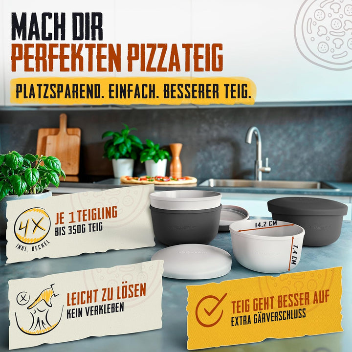 LOEWERK Pizzaballenbox mit Deckel – 4er Set – atmungsaktive Teigbox für perfekten Pizzateig - platzs