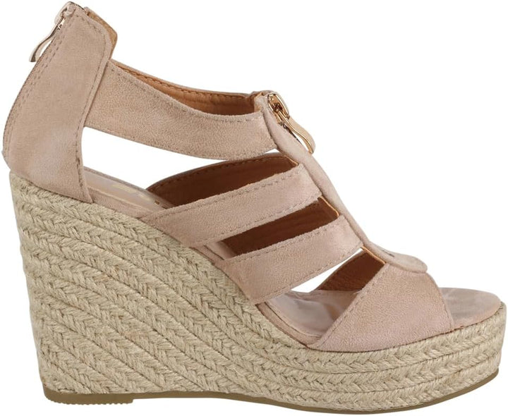 Elara Damen Sandalette Keilabsatz Plateau Chunkyrayan 36 EU Beige, 36 EU Beige