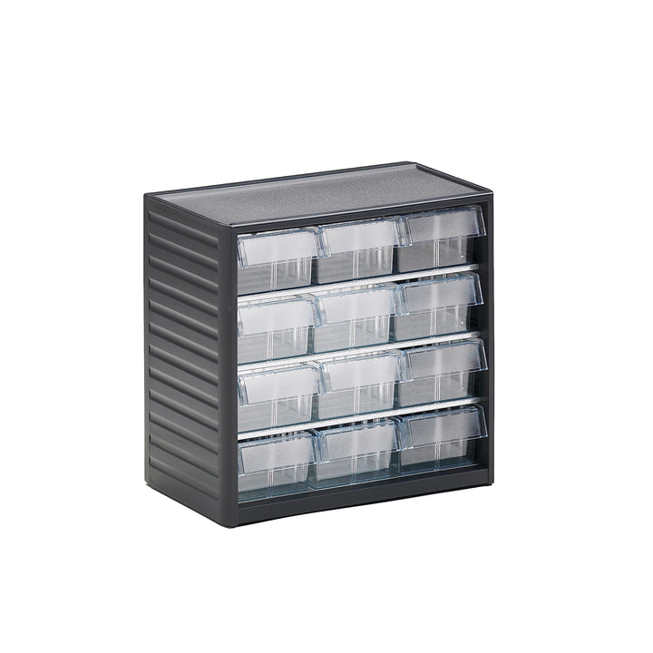 Treston Kleinteilemagazin BxTxH 310x180x290 mm mit 12 Schubladen, Lichtgrau, L-04 glasklar, 294