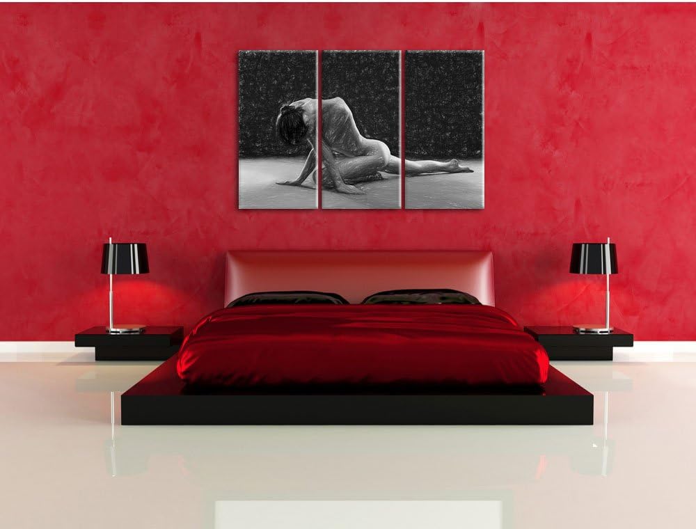 Pixxprint Schöne sexy Frau Macht Yoga Kunst Buntstift Effekt 3-Teiler Leinwandbild 120x80 Bild auf L