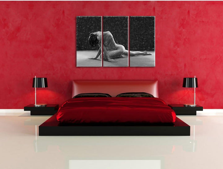 Pixxprint Schöne sexy Frau Macht Yoga Kunst Buntstift Effekt 3-Teiler Leinwandbild 120x80 Bild auf L