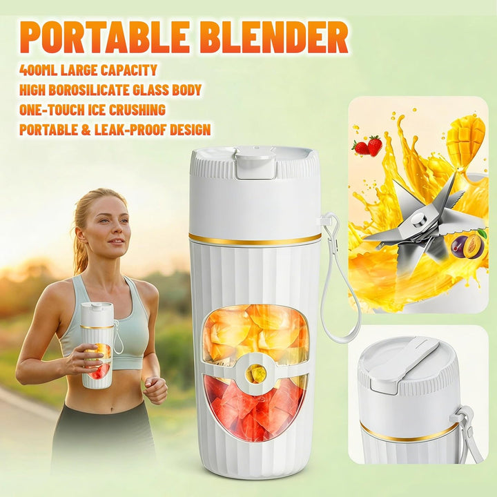 Tragbarer Mixer Smoothie Maker 400ml, Mini Standmixer mit 10 Edelstahlklingen, USB-C Wiederaufladbar