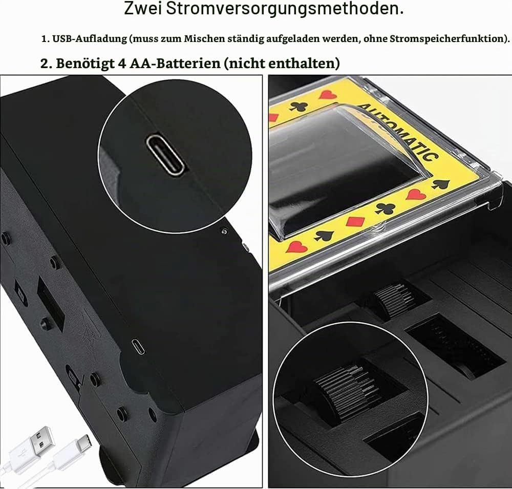 Automatischer Kartenmischer für 2 Decks - USB-C &amp; Batteriebetrieb, Elektrischer Kartenschlucker für