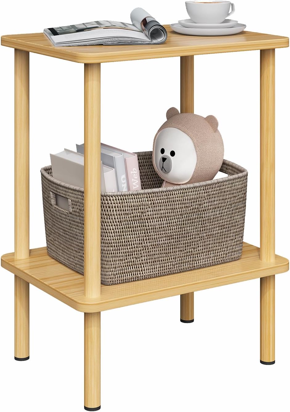 APICIZON Beistelltisch Holz, 2 Tier Nachttisch Schmal, 40x30x52cm, Beistelltisch Klein mit Stauraum,