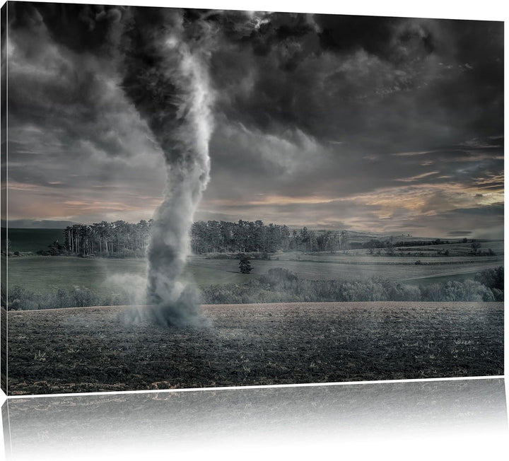Pixxprint Schwarzer Tornado auf dem Feld B&W Detail, Format: 100x70 auf Leinwand, 100x70