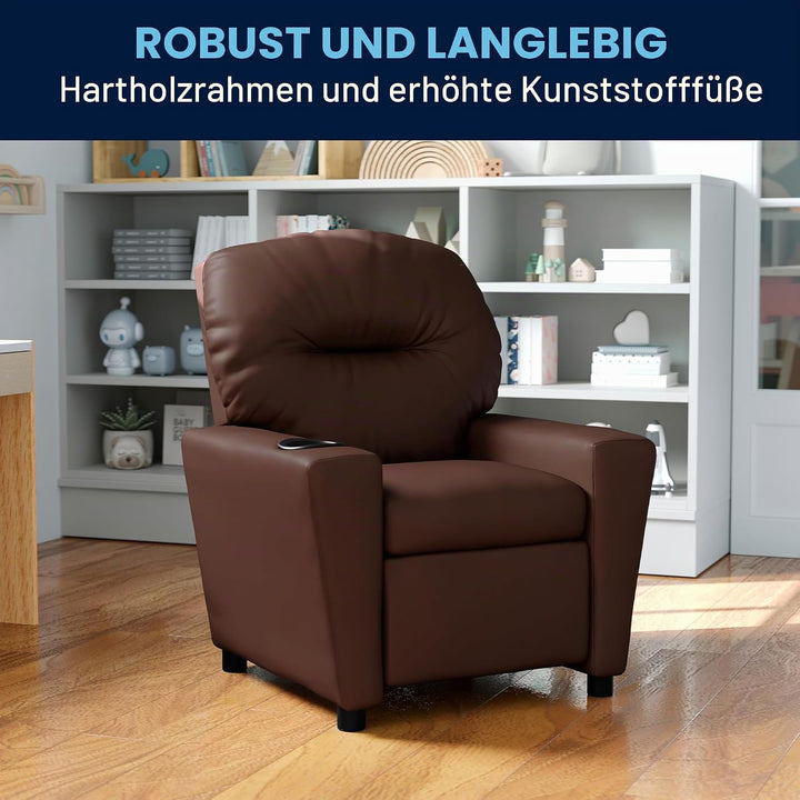Flash Furniture Lehnsessel für Kinder, modern, mit Becherhalter, Leder, braunes LeatherSoft, 1 Stück