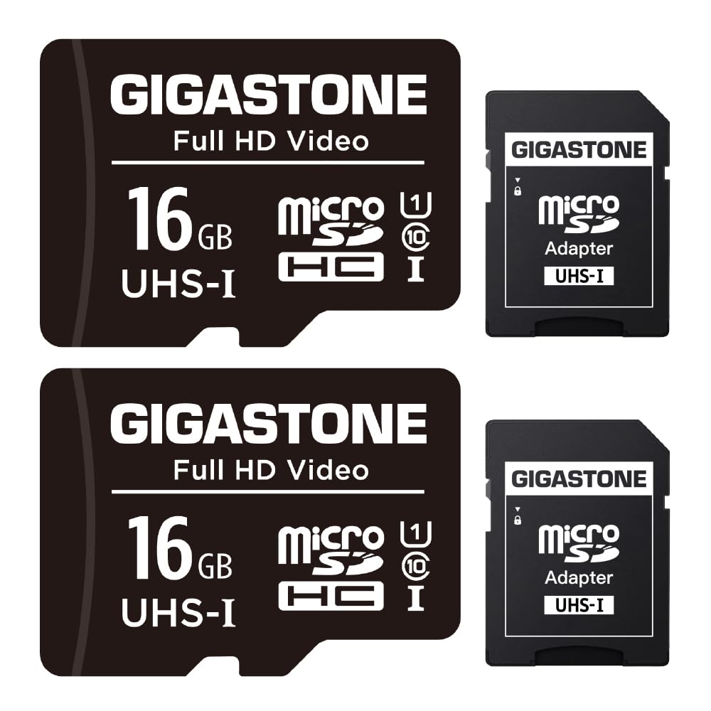 GIGASTONE 16GB MicroSDHC Speicherkarte 2er-Pack + SD Adapter, für Action-Kamera, GoPro, Drohne und T