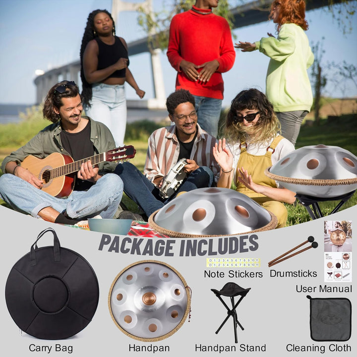 Handpan 432 HZ für Anfänger, Stahltrommel 9 Töne 19 Zoll, Hand Pan in D-Moll, Hand Drum mit Drumtasc