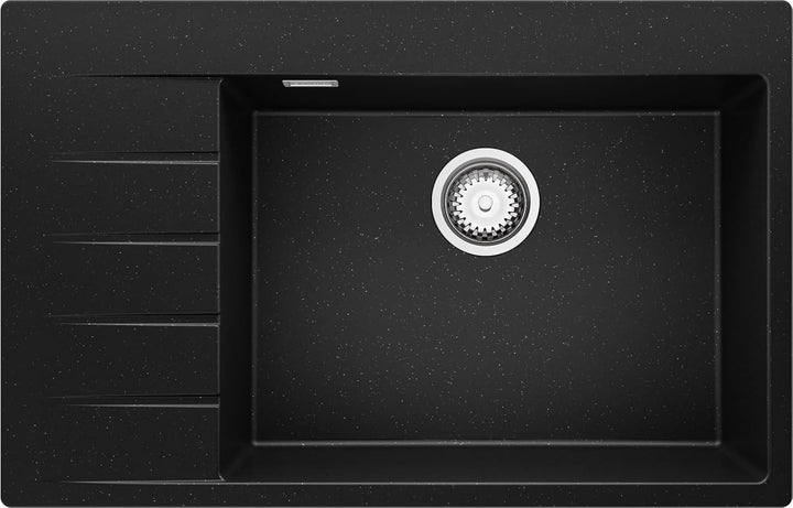 PRIMAGRAN Spülbecken Schwarz Metallic 78x50cm, Granitspüle 1 Becken + Ablauf-Set, Küchenspüle ab 60e