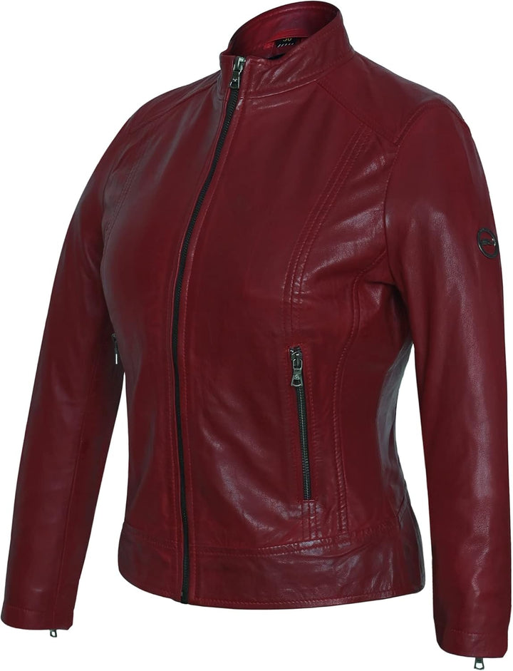 Bluepiel Damen Lederjacke KLARA Bikerjacke mit Stehkragen - Modernen Echtleder Jacke aus Lammnappa L