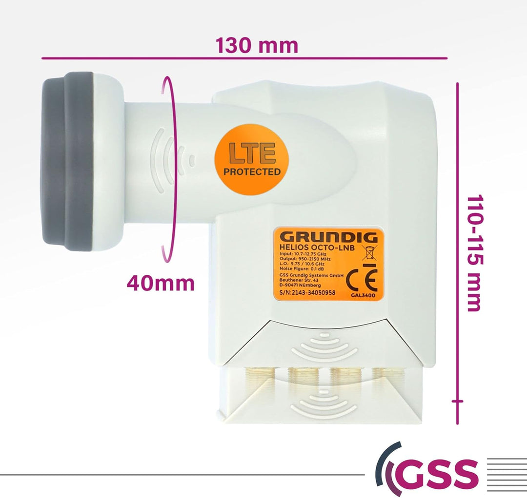 [ Test SEHR GUT, Note 1.2 *] GSS Helios Octo LNB + 16x F-Stecker, mit LTE Abschirmung & SunProtect S