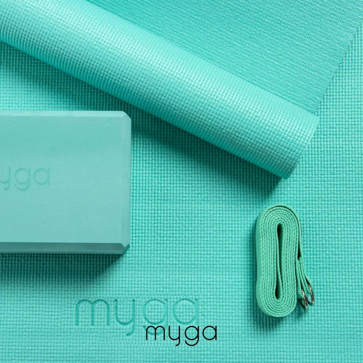 Myga Yoga-Starter-Set – Yogamatte, Yoga-Blöck Ziegel & Metall D-Ring Yoga-Gurt – Starter Kit für Anf