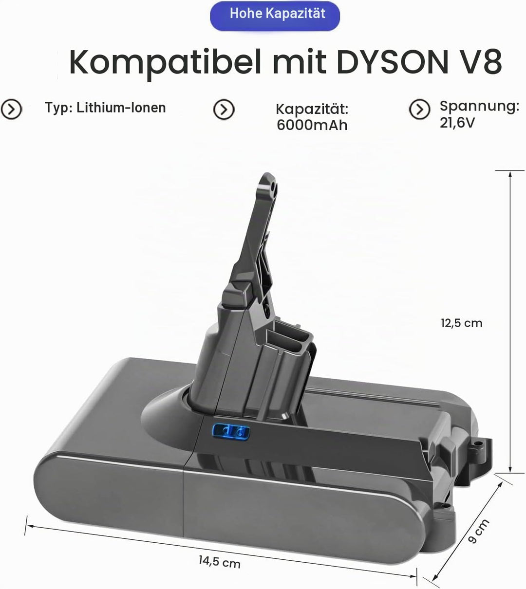 8000mAh V8 Ersatzakku für Dyson V8 Akku Li-Ionen Batterie für Dyson Animal Absolute Fluffy Motorhead