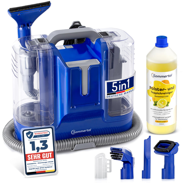 MultiCleaner WS450 5in1 inkl. 1L Polsterreiniger, Gerät für Teppiche, Treppen, Polster, Sofa, Auto,