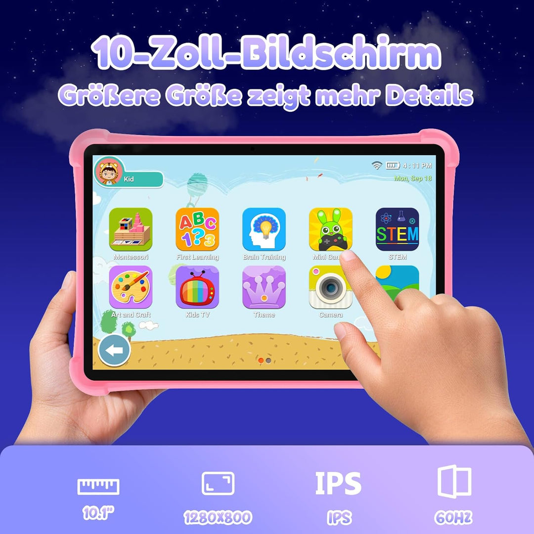 ALLDOCUBE iPlay 70 SE Kinder Tablet - Rosa 10 Zoll, iWAWA Kindersicherung, 4G LTE Android 15 mit 7GB