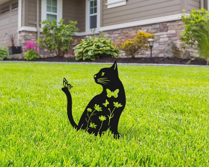Gartenstecker (30x33 cm) - Metall Katze - Rostfiguren für den Garten - Rostige Tiere - Dekorative Ti