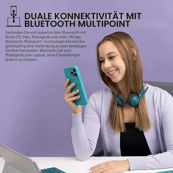 JLab Go Work Pop Wireless Headset mit Mikrofon, 50+ Std. Akku, Bluetooth On Ear PC Headset, kabellos