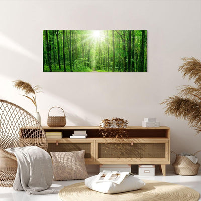 Panorama Bilder auf Leinwand 100x40cm Leinwandbild Sonnenstrahlen Wald Sommer Gross Wanddeko Bild Sc