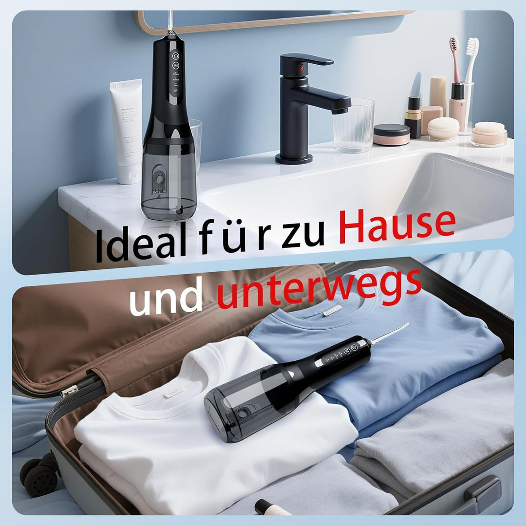 Munddusche Testsieger 2026, 300ML Wassertank IPX7 Wasserdicht, 5 Multifunktionale Jet-Tipps und 4 Mo