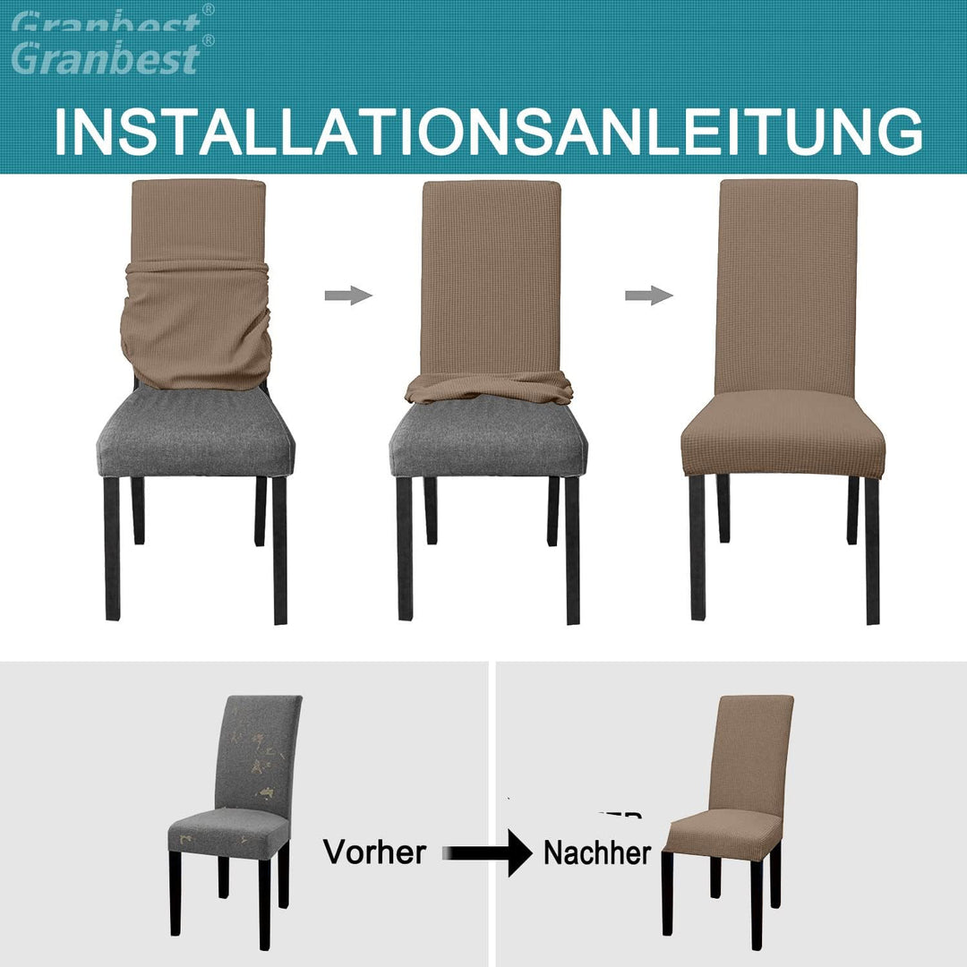 Granbest Premium Wasserdicht Esszimmerstuhl Abdeckungen Satz Von 6, Elastische Hohe Zurück Stuhlhuss