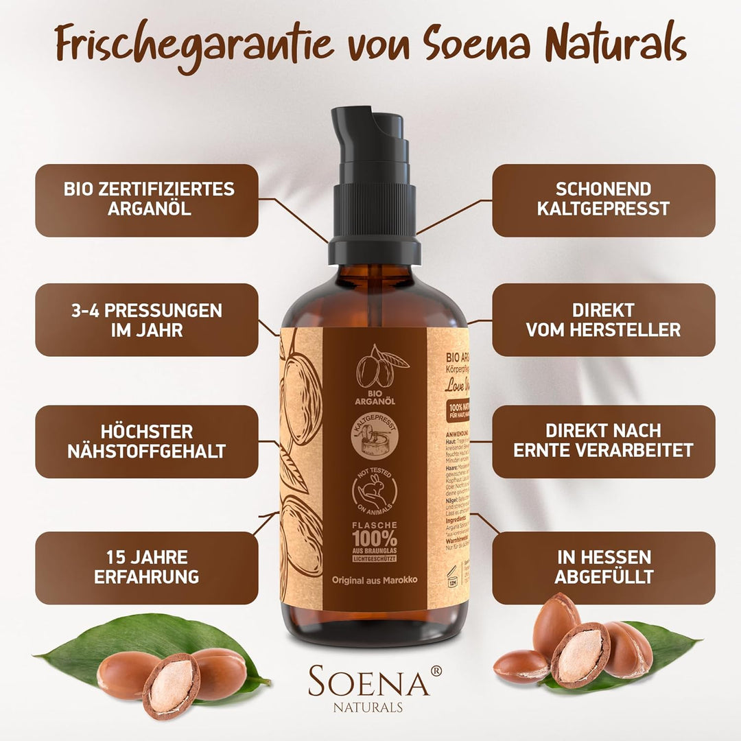 ARGANÖL BIO KALTGEPRESST | 100% Rein | Für Haare Haut & Nägel | Pipette+Pumper | Original aus Marokk
