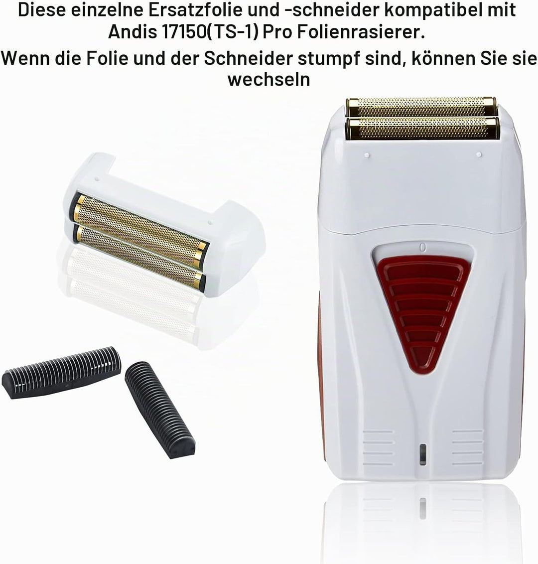 2er Pack Pro Shaver Ersatzfolie und Schneidemesser kompatibel mit andis 17150 (TS-1) Rasierer ProFoi