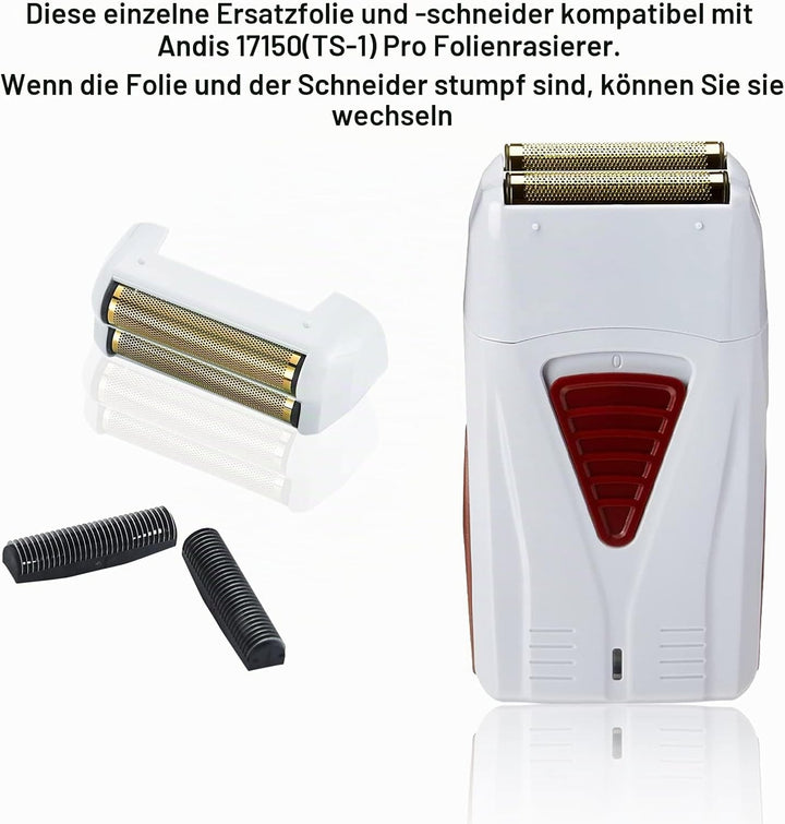 2er Pack Pro Shaver Ersatzfolie und Schneidemesser kompatibel mit andis 17150 (TS-1) Rasierer ProFoi