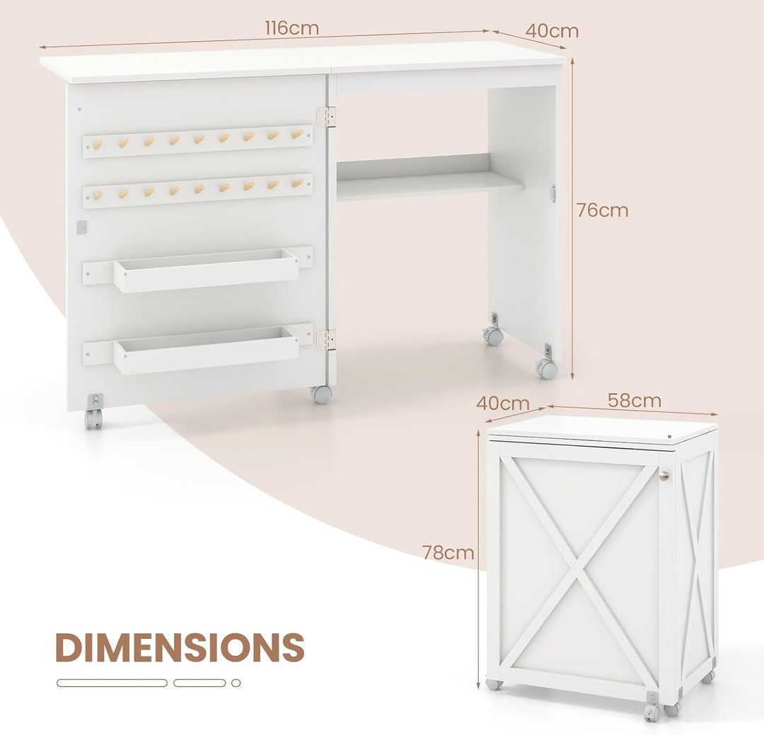 GIANTEX Nähtisch klappbar, Nähschrank auf Rollen, Nähmaschinentisch Nähtisch für Nähmaschine, Nähmas