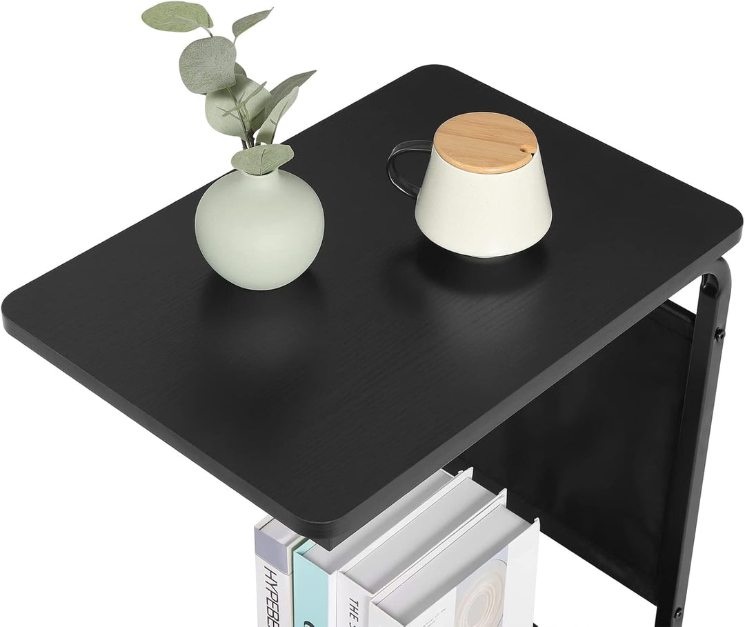 WOLTU Beistelltisch, Couchtisch mit 2 Ablagen 1 Seitentasche, Sofatisch mit Stauraum, Wohnzimmertisc