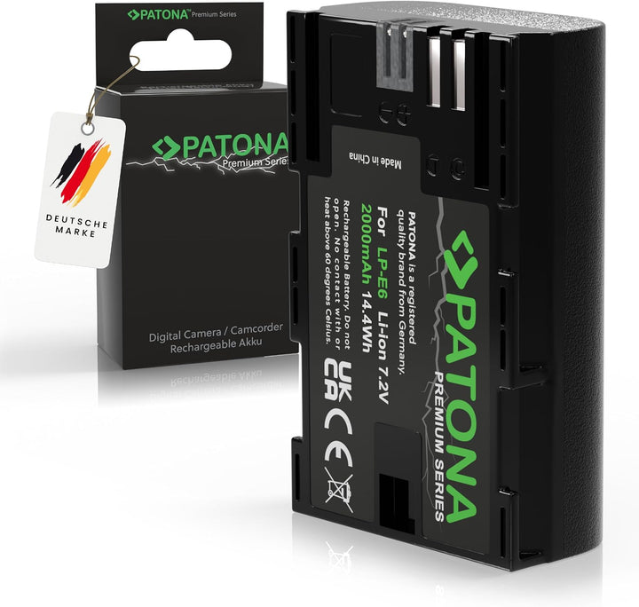 PATONA Premium Akku LP-E6 2000mAh Kompatibel mit Canon EOS R 7D 6D 5D Mark II III 80D