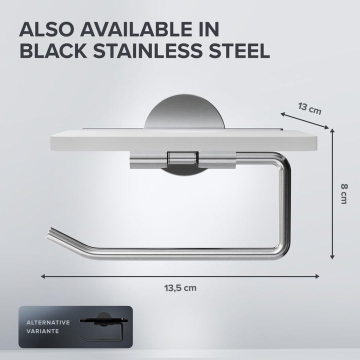 ovimar Toilettenpapierhalter Helnaes Papierrollenhalter mit Glasablage Silber | Klopapierhalter zum