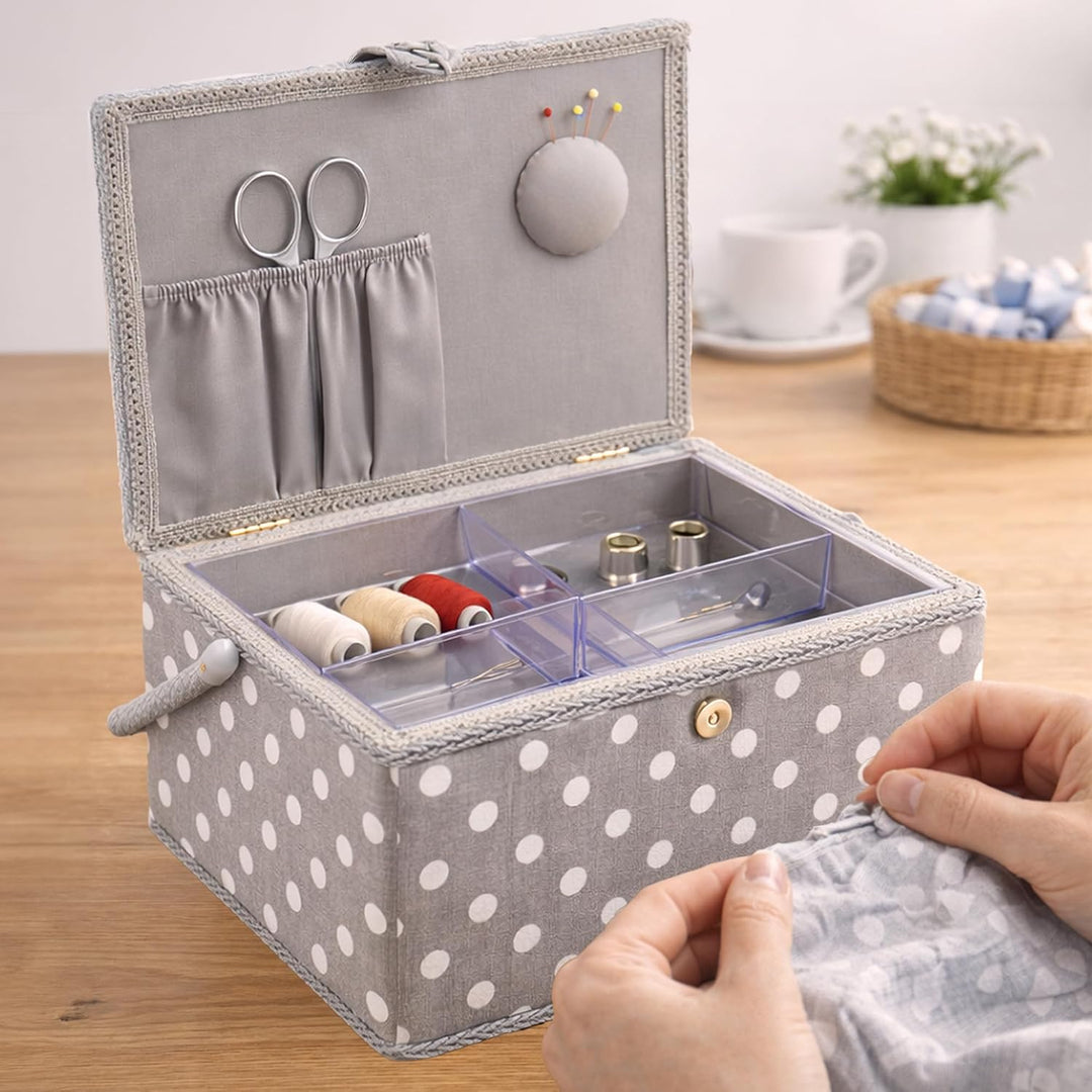 Hobby Gift Exclusive, grosse Nähbox, Bastel-Aufbewahrungsbox, Zubehörablage, Nadelkissen, PVC-Griff