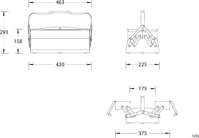 GEDORE 1263 L Werkzeugkasten, leer, 3 Fächer, 160x420x225 mm, 1 Stück 160 x 420 x 225 mm, 160 x 420