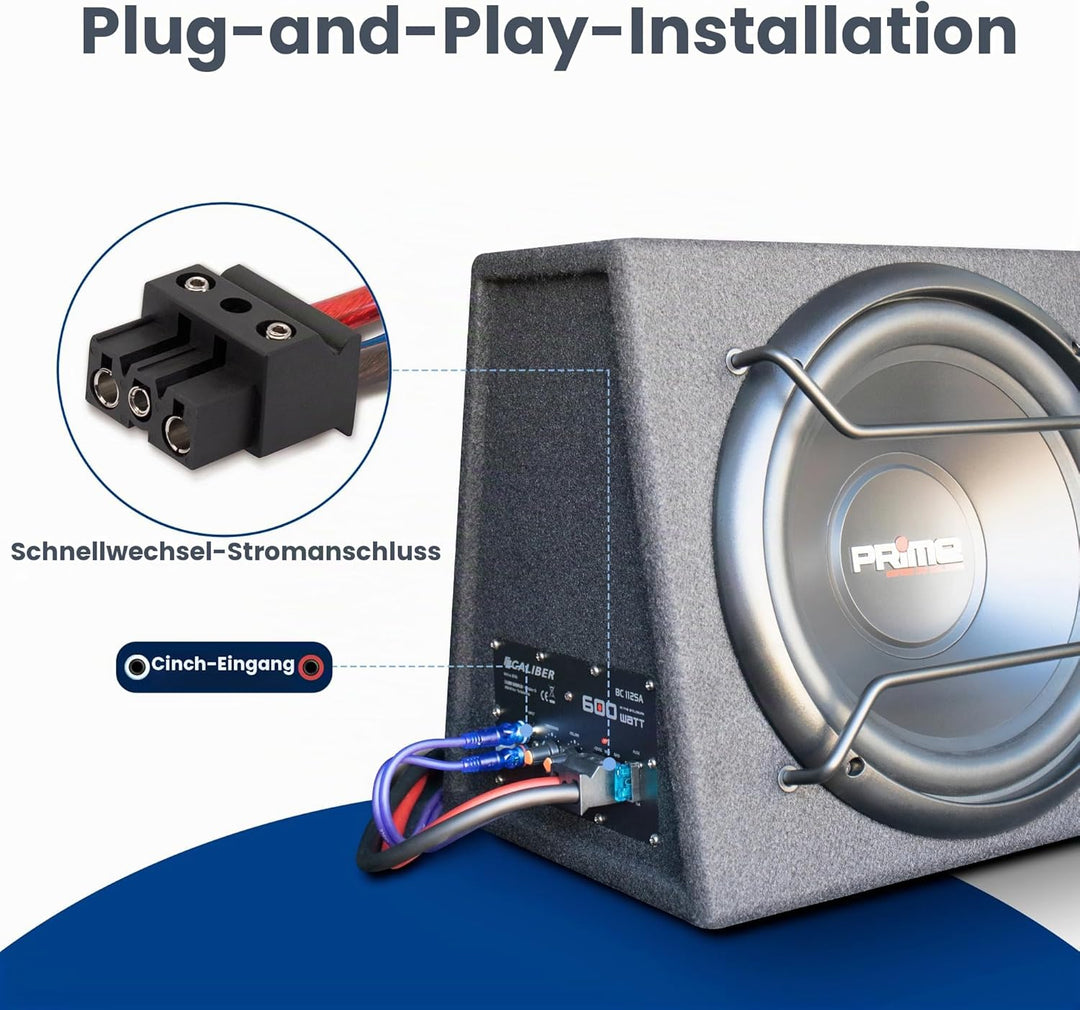 Caliber Auto Lautsprecher Set - Subwoofer Auto Set mit Verstärker 600W - 200W RMS - Schwarz - 12 Zol