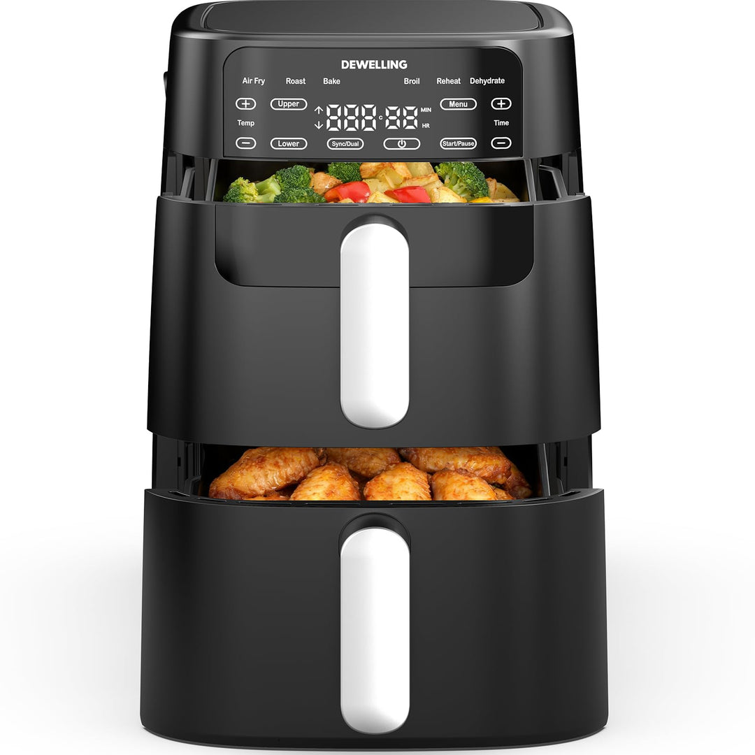Airfryer 10L Double Stack - 2700W Heissluftfritteuse 2 Kammern, XXL Heissluftfritteuse mit vertikale