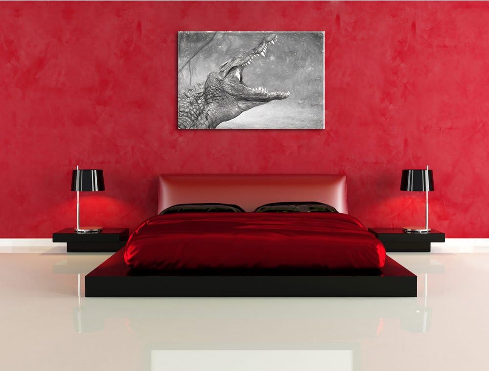 gewaltiges stolzes Krokodil schwarz/weiss Deluxe Format: 100x70 cm auf Leinwand, XXL riesige Bilder